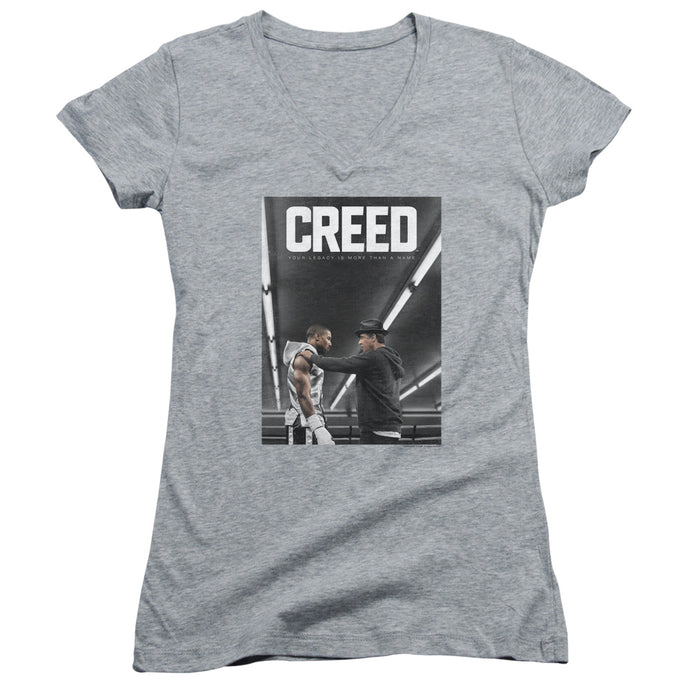 Creed Poster Junior Sheer Cap Sleeve V-Neck Womens T Shirt Athletic Heather