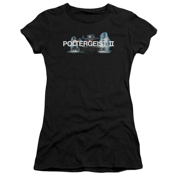 Poltergeist II The Other Side Logo Junior Sheer Cap Sleeve Womens T Shirt Black