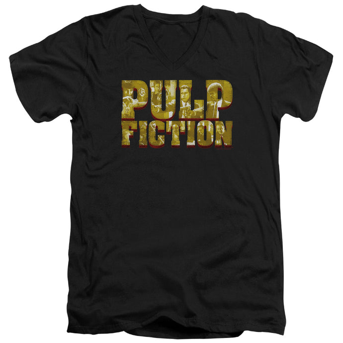 Pulp Fiction Pulp Logo Mens Slim Fit V Neck T Shirt Black