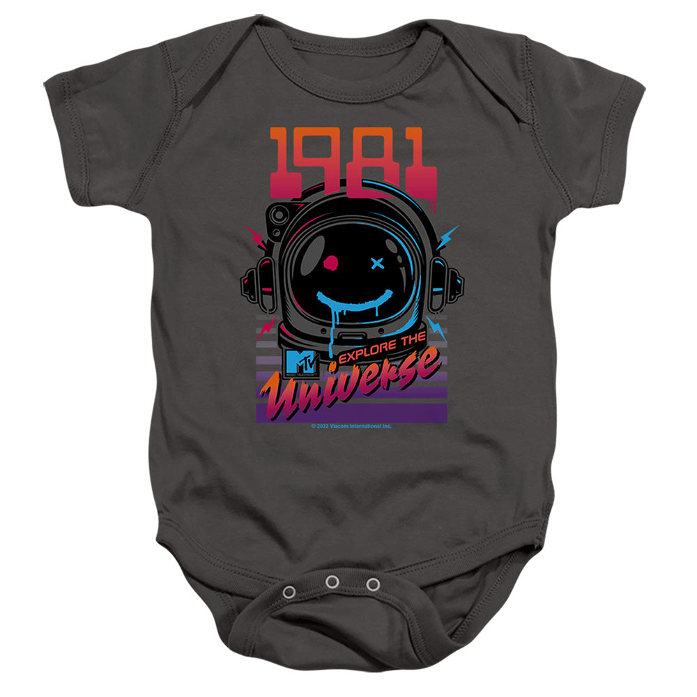 Mtv Explore The Universe Logo Infant Baby Snapsuit Charcoal Officially Licensed