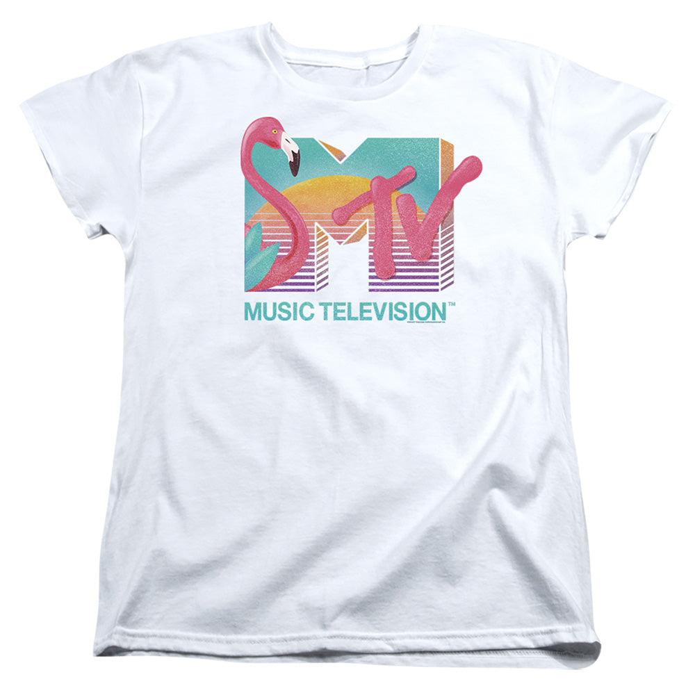 Mtv Flamingo Logo Womens T Shirt White Officially Licensed