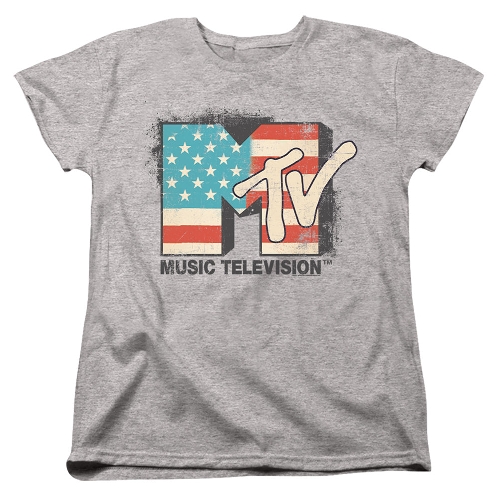 Mtv American Logo Womens T Shirt Athletic Heather Officially Licensed
