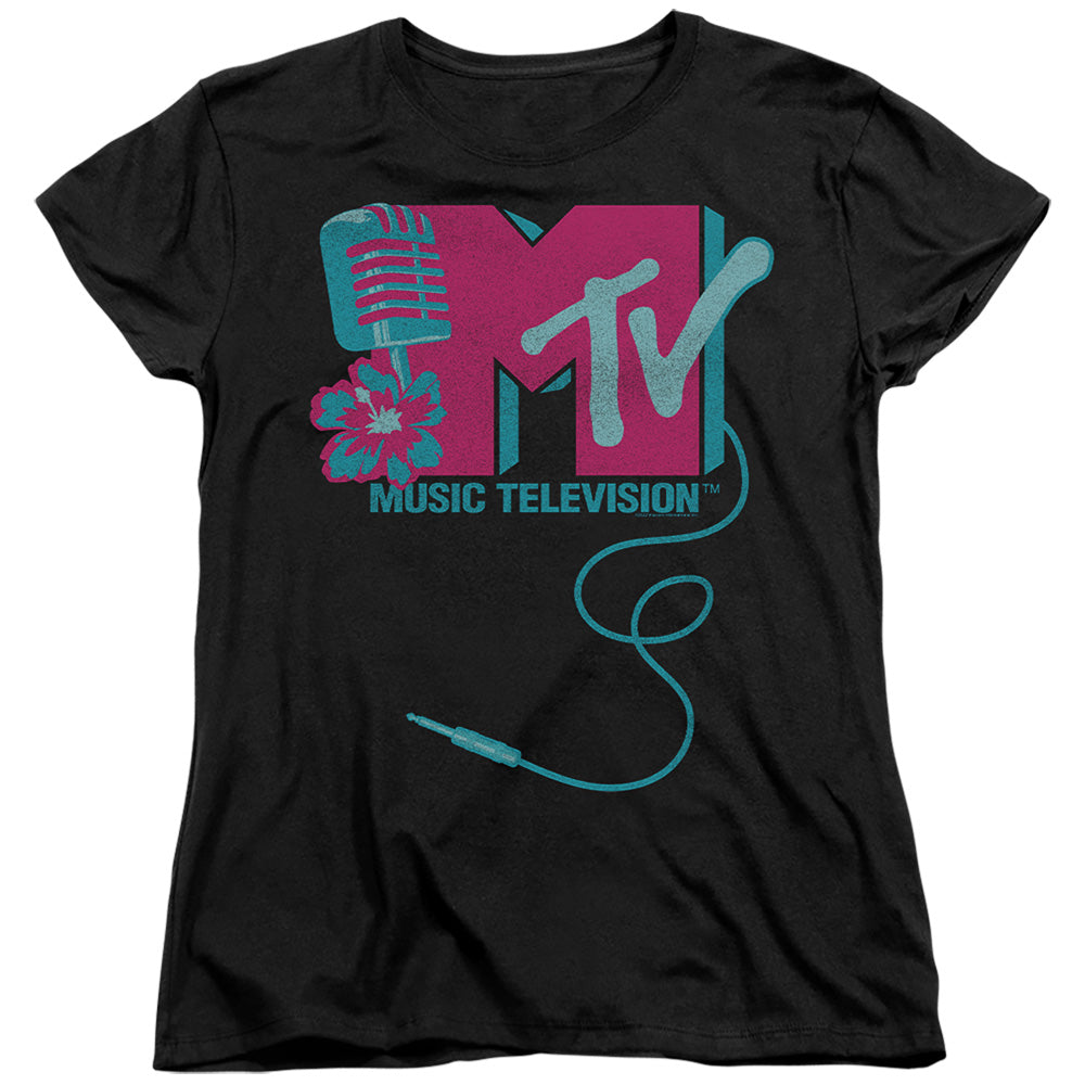 Mtv Microphone Logo Womens T Shirt Black Officially Licensed