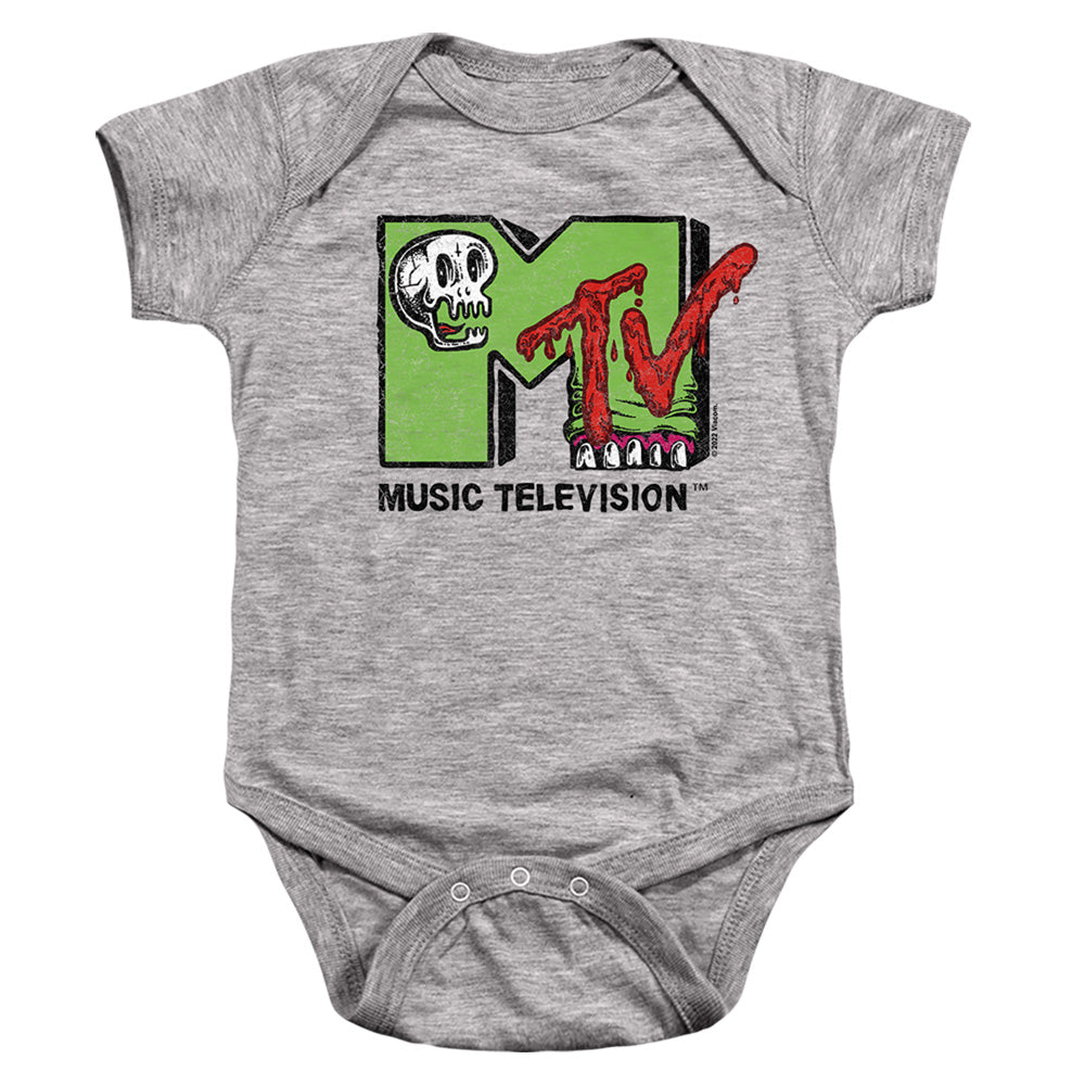 Mtv Skull And Monster Teeth Logo Infant Baby Snapsuit Athletic Heather Officially Licensed