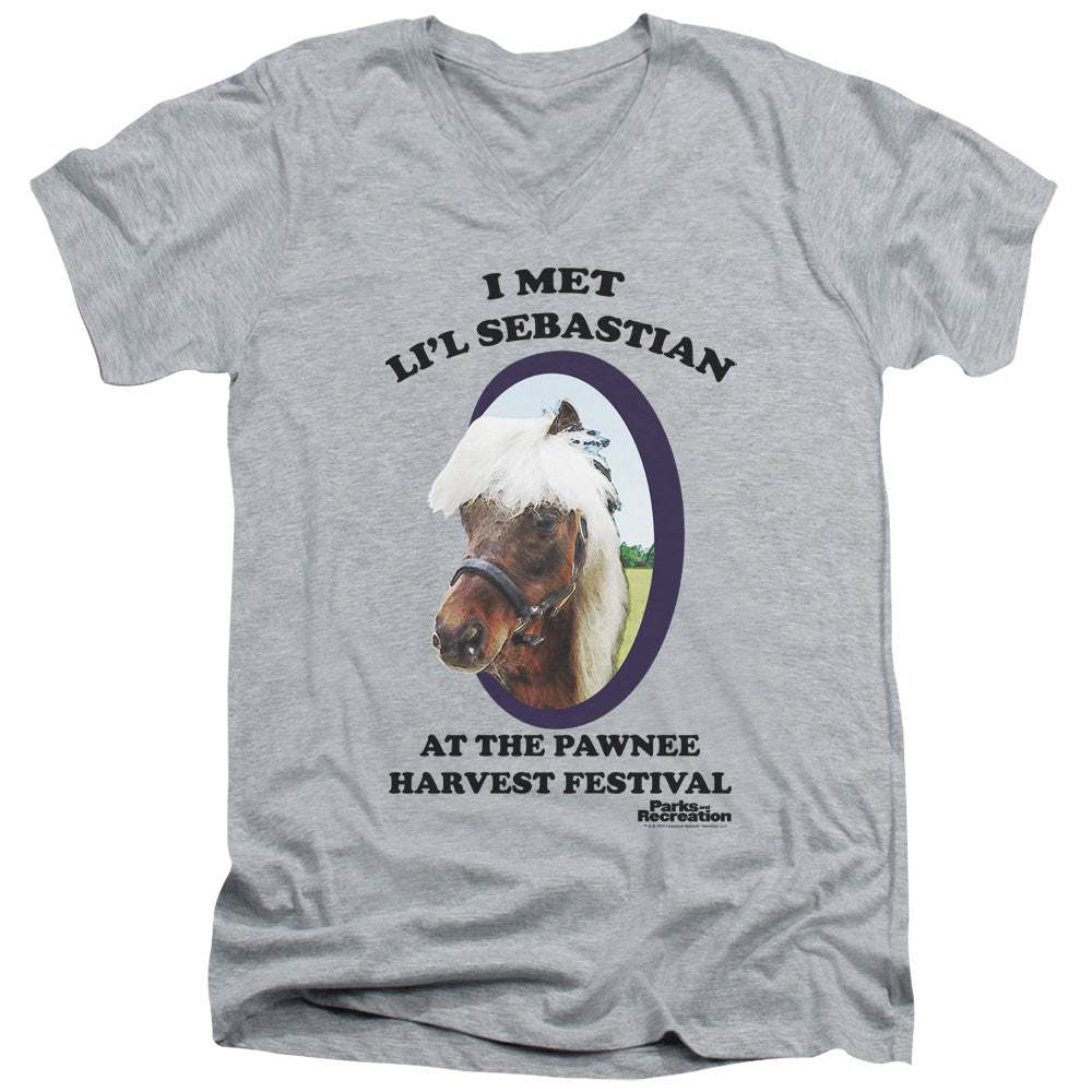 Parks And Rec Lil Sebastian S S Adult V Neck Athletic Heather