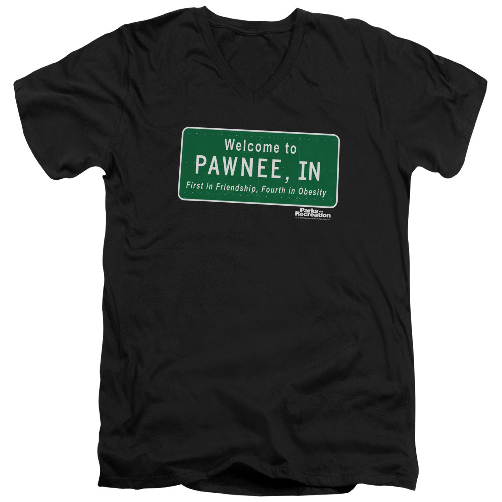 Parks And Rec Pawnee Sign S S Adult V Neck Black