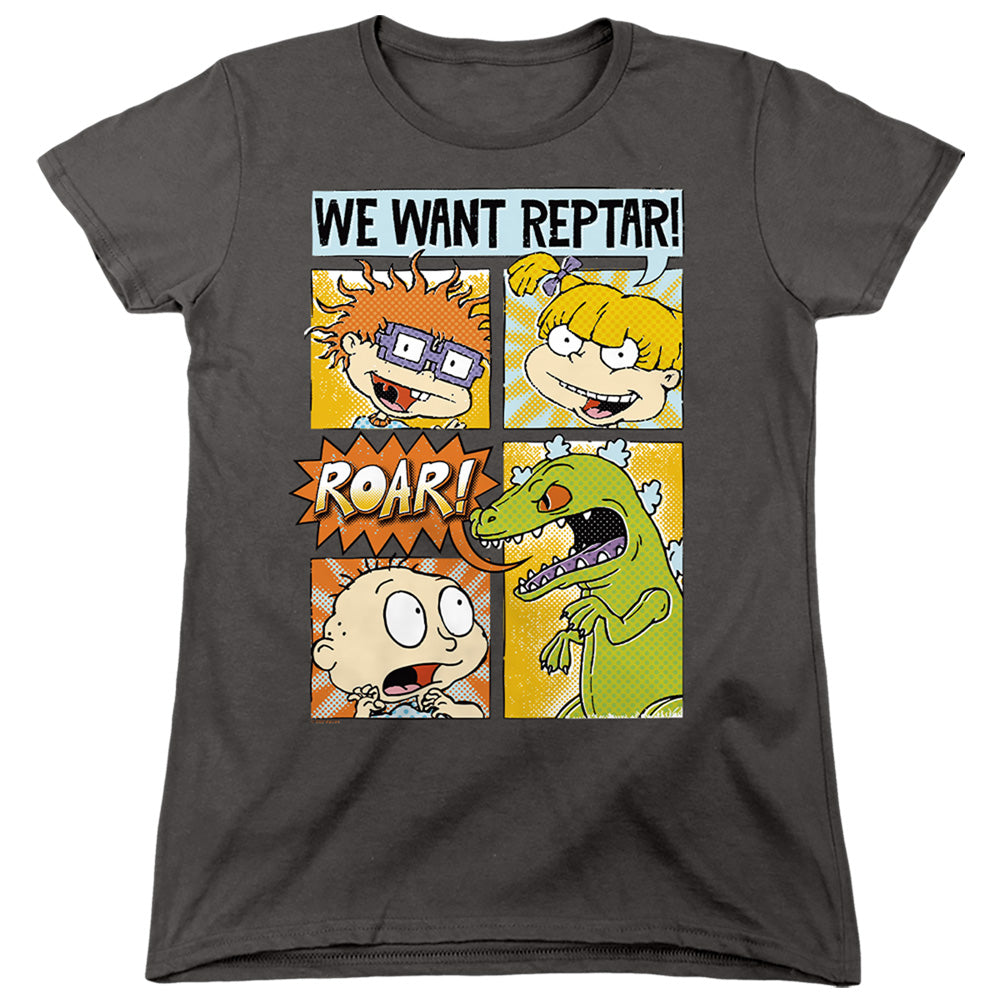 Rugrats We Want Reptar! Comic Womens T Shirt Charcoal Officially Licensed
