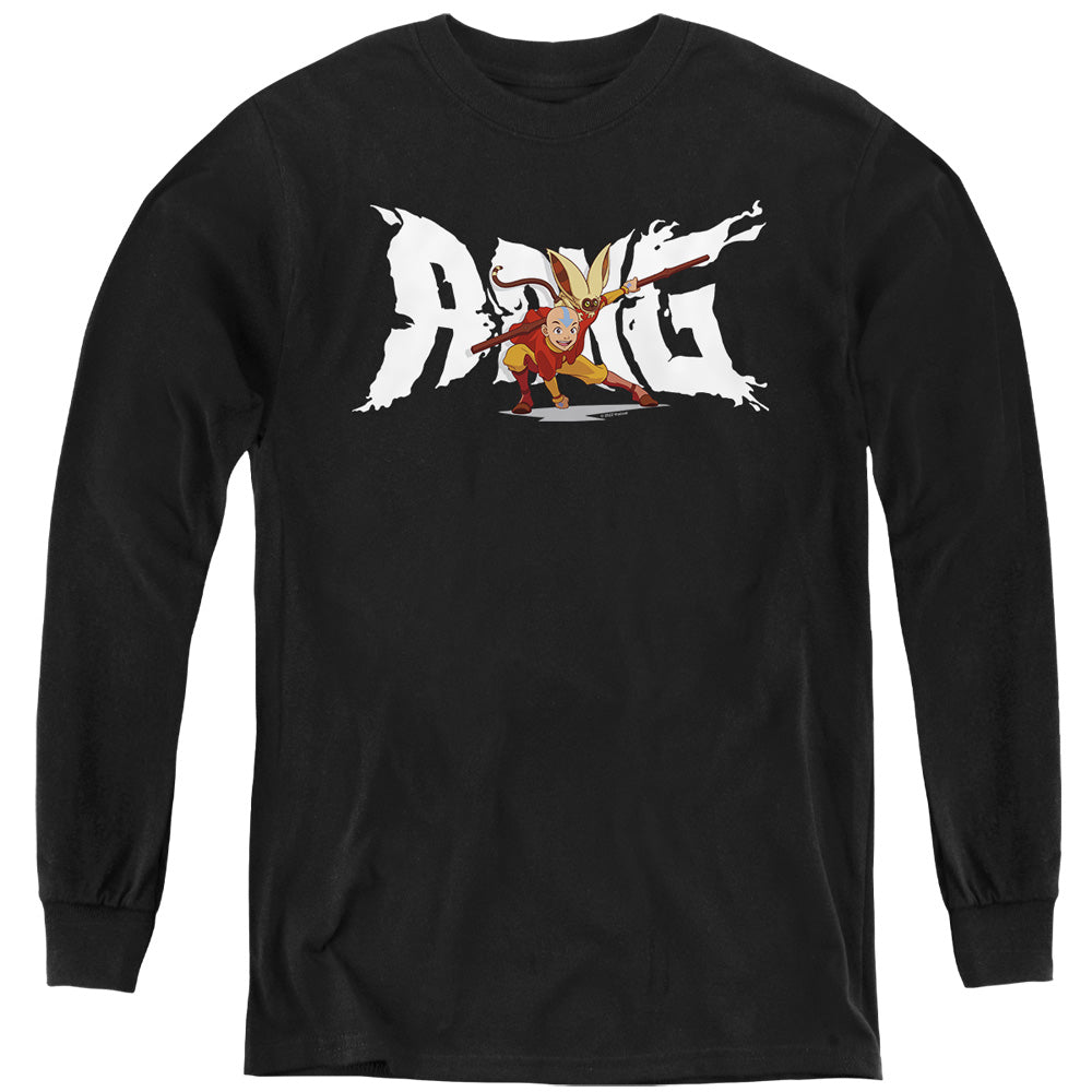 Avatar The Last Airbender Aang And Momo Long Sleeve Kids Youth T Shirt Black Officially Licensed