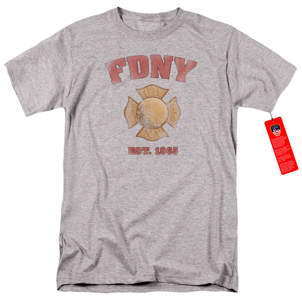 New York City Fdny Vintage Badge Mens T Shirt Athletic Heather Officially Licensed