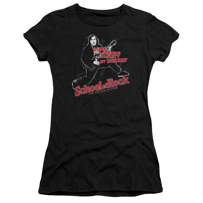 School Of Rock Rockin Junior Sheer Cap Sleeve Womens T Shirt Black