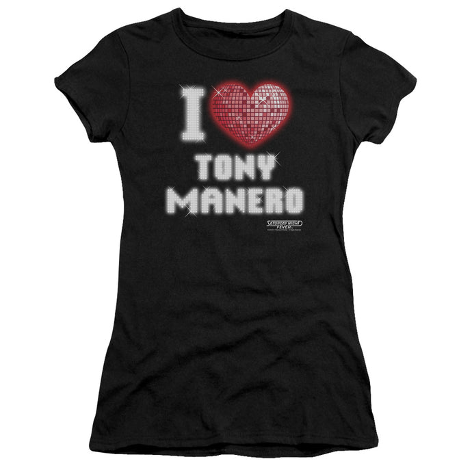 Saturday Night Fever I Heart Tony Junior Sheer Cap Sleeve Womens T Shirt Black