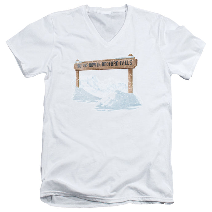 Its A Wonderful Life Bedford Falls Mens Slim Fit V-Neck T Shirt White