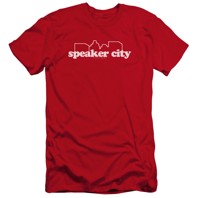 Old School Speaker City Logo Premium Bella Canvas Slim Fit Mens T Shirt Red