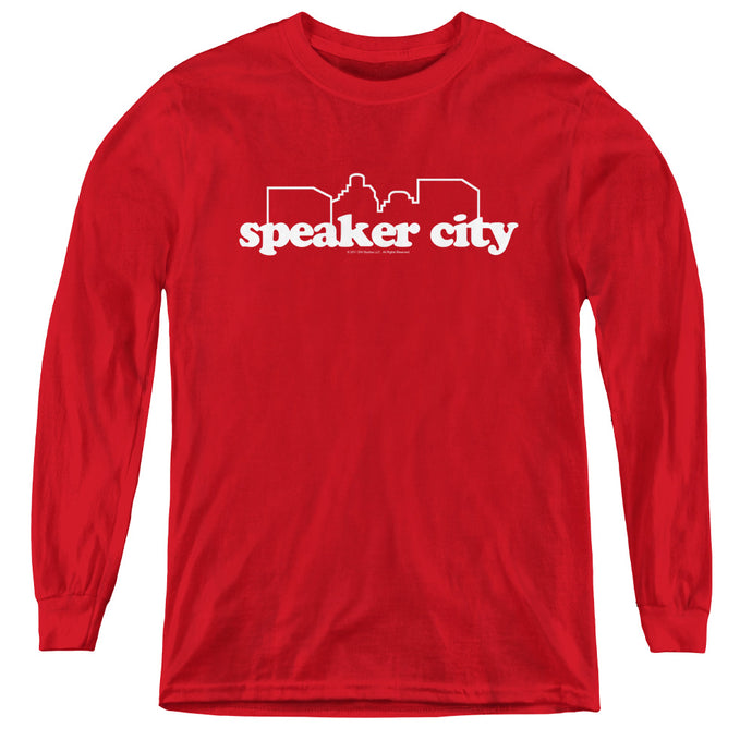 Old School Speaker City Logo Long Sleeve Kids Youth T Shirt Red