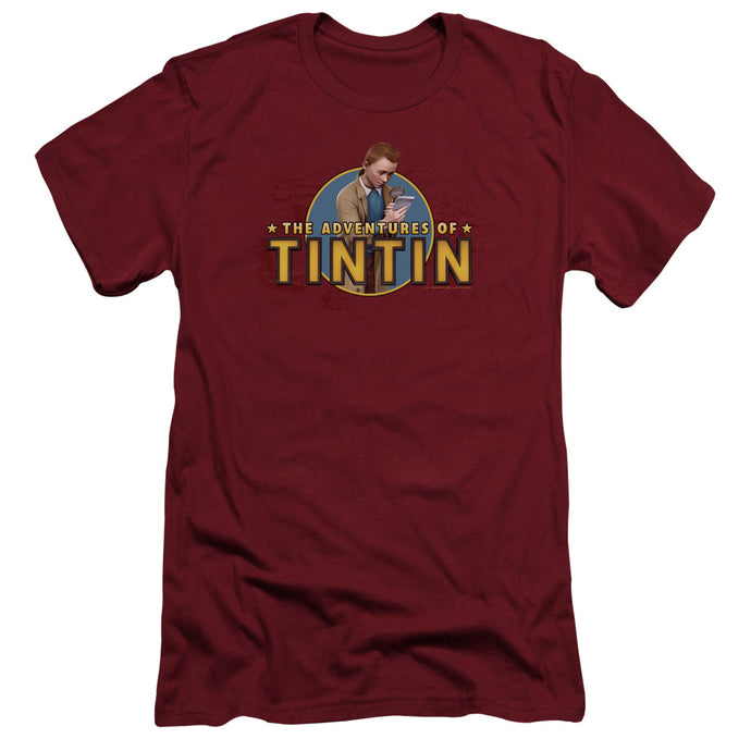 The Adventures Of Tintin Looking For Clues Slim Fit Mens T Shirt Cardinal