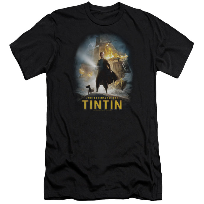 The Adventures Of Tintin Poster Slim Fit Mens T Shirt Black