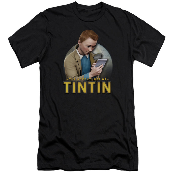 The Adventures Of Tintin Looking For Answers Premium Bella Canvas Slim Fit Mens T Shirt Black