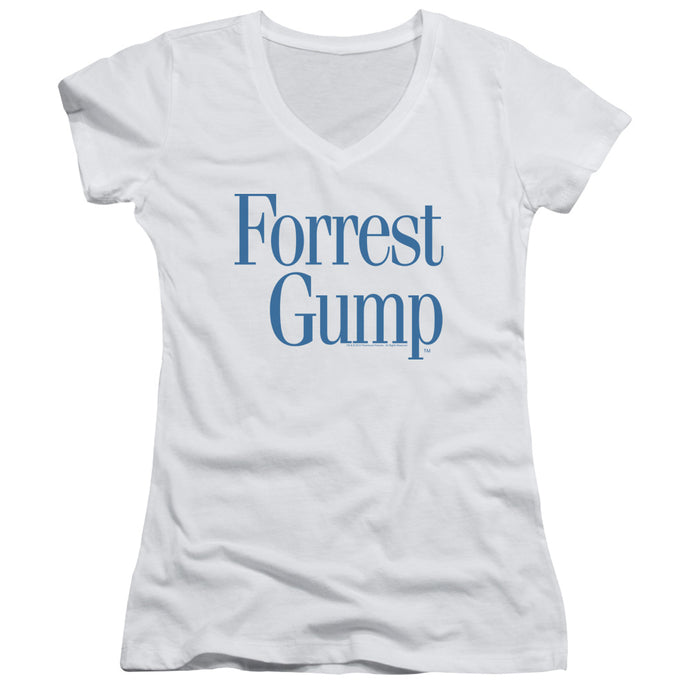 Forrest Gump Logo Junior Sheer Cap Sleeve V-Neck Womens T Shirt White
