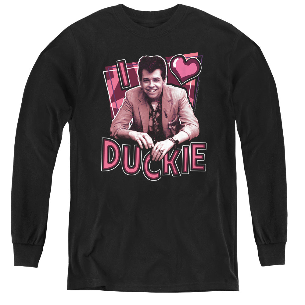Pretty In Pink I Heart Duckie Long Sleeve Kids Youth T Shirt Black