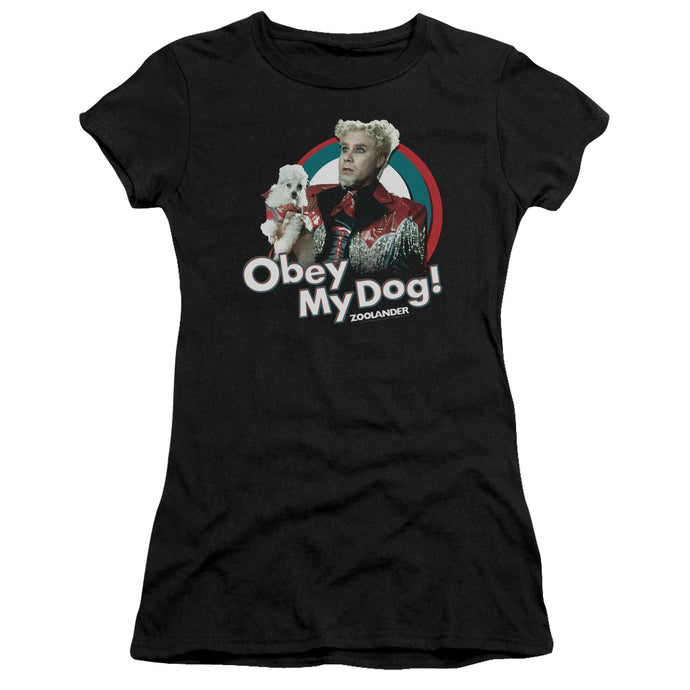 Zoolander Obey My Dog Junior Sheer Cap Sleeve Womens T Shirt Black
