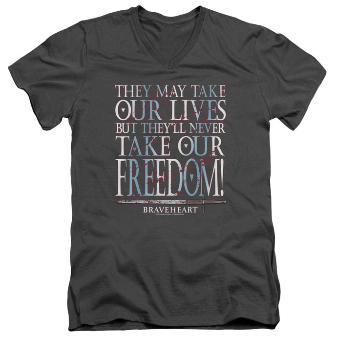 Braveheart Freedom Mens Slim Fit V-Neck T Shirt Charcoal