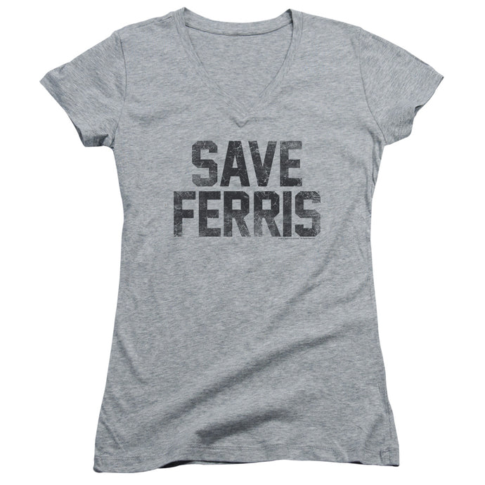 Ferris Buellers Day Off Save Ferris Junior Sheer Cap Sleeve V-Neck Womens T Shirt Athletic Heather