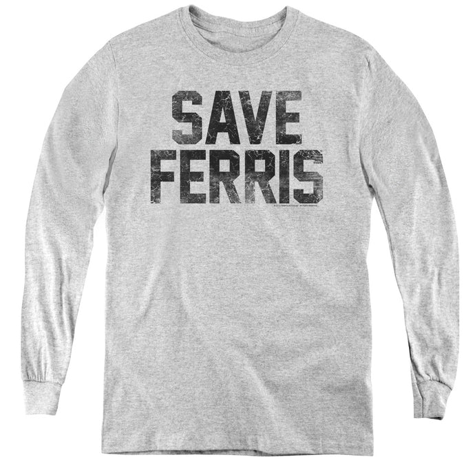 Ferris Buellers Day Off Save Ferris Long Sleeve Kids Youth T Shirt Athletic Heather