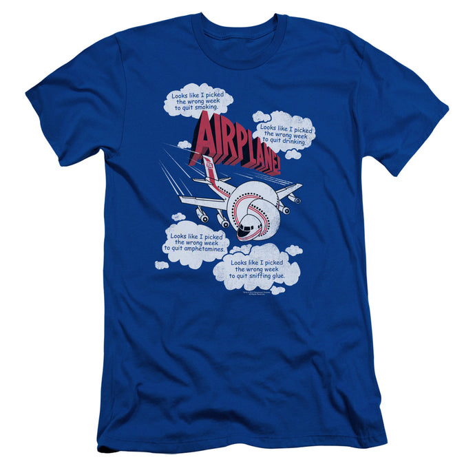 Airplane! Picked The Wrong Day Slim Fit Mens T Shirt Royal Blue