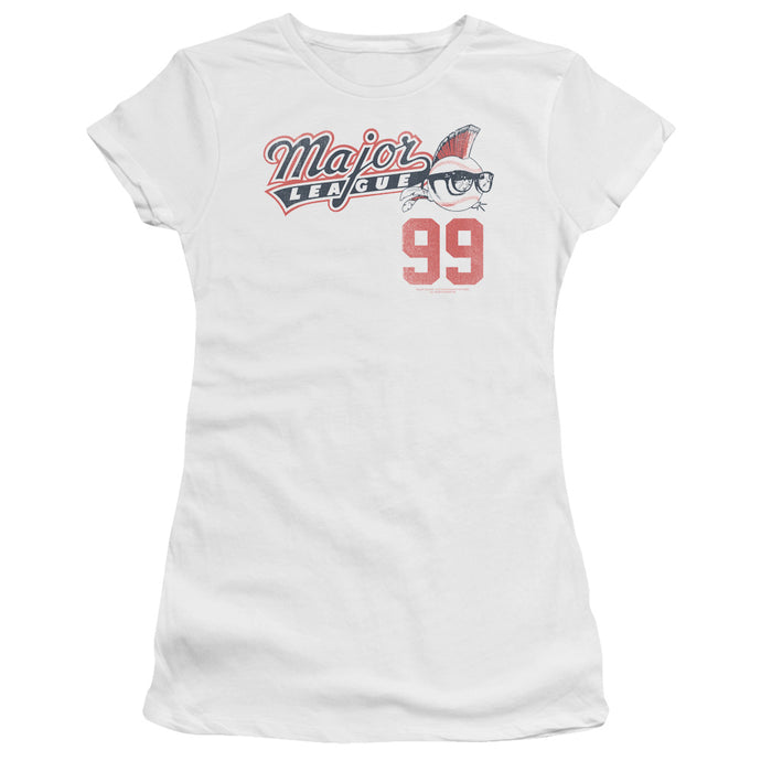 Major League 99 Junior Sheer Cap Sleeve Womens T Shirt White