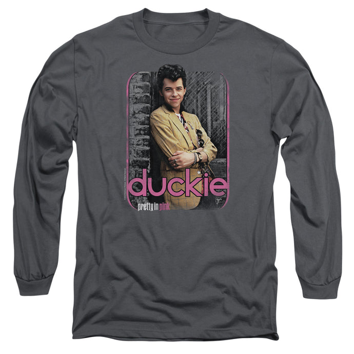 Pretty In Pink Just Duckie Mens Long Sleeve Shirt Charcoal