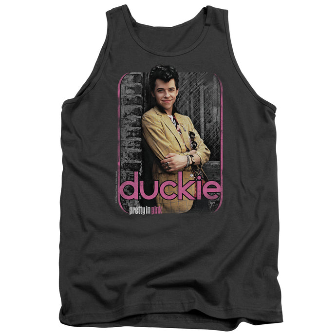 Pretty In Pink Just Duckie Mens Tank Top Shirt Charcoal