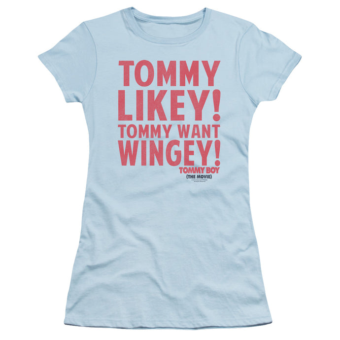 Tommy Boy Want Wingey Junior Sheer Cap Sleeve Womens T Shirt Light Blue