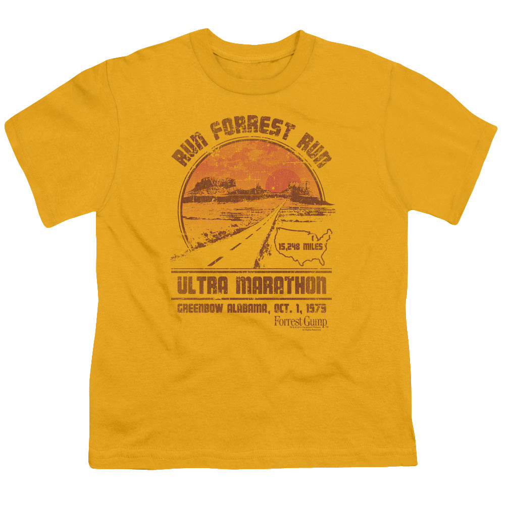 Forrest Gump Ultra Marathon Kids Youth T Shirt Gold