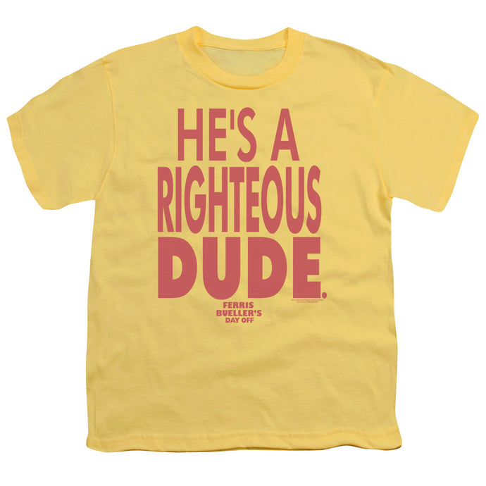 Ferris Buellers Day Off Righteous Dude Kids Youth T Shirt Yellow
