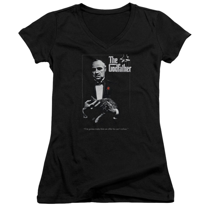 The Godfather Poster Junior Sheer Cap Sleeve V-Neck Womens T Shirt Black