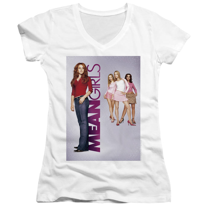 Mean Girls Poster Art Junior Sheer Cap Sleeve V-Neck Womens T Shirt White