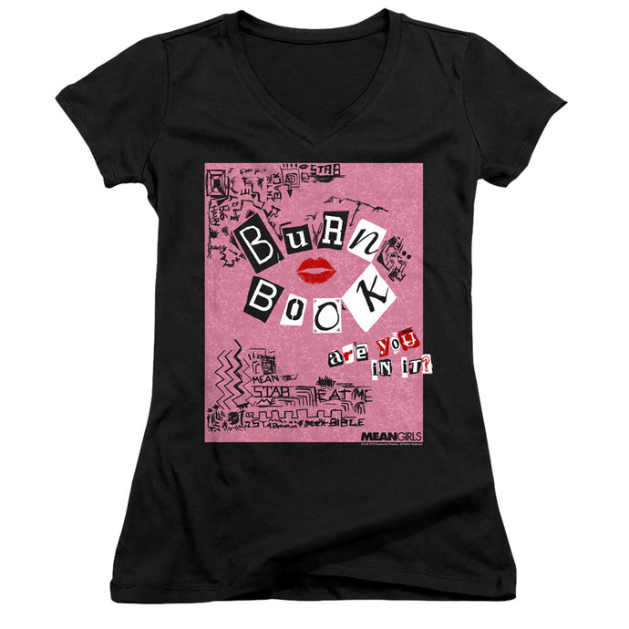 Mean Girls Burn Book Junior Sheer Cap Sleeve V-Neck Womens T Shirt Black