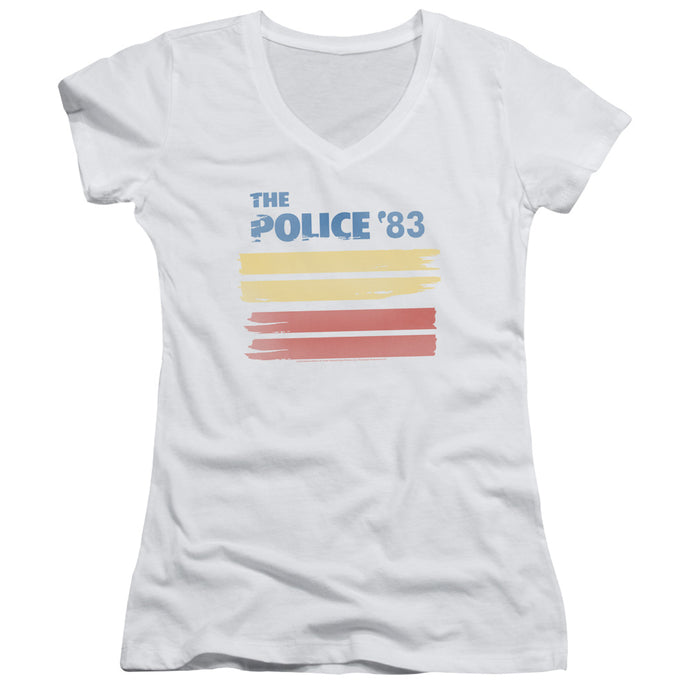 The Police 83 Junior Sheer Cap Sleeve V-Neck Womens T Shirt White
