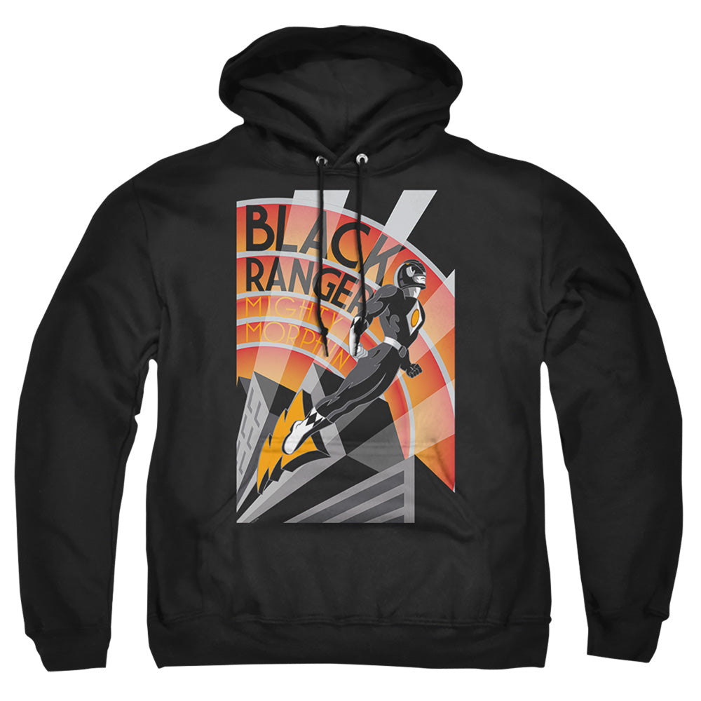 Power Rangers Black Ranger Deco Mens Hoodie Black Officially Licensed