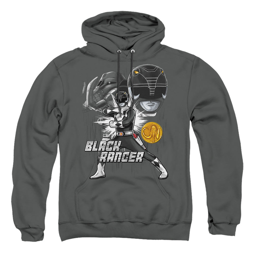 Power Rangers Black Ranger Mens Hoodie Charcoal Officially Licensed