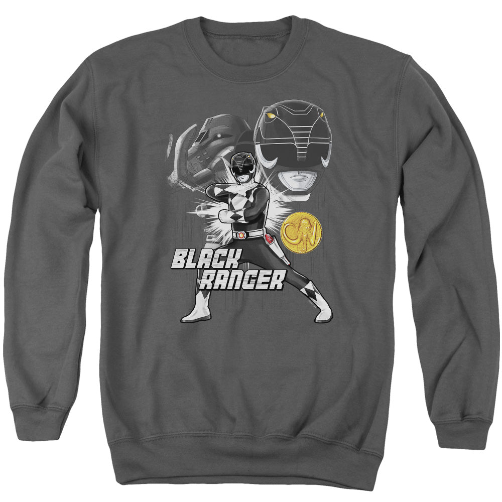 Power Rangers Black Ranger Mens Crewneck Sweatshirt Charcoal