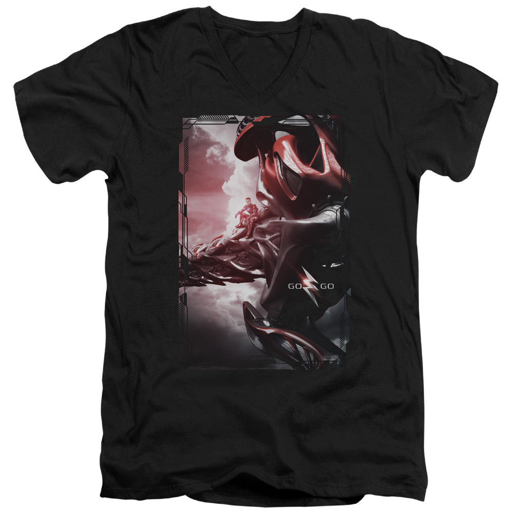 Power Rangers Red Zord Poster Mens Slim Fit V-neck T Shirt Black