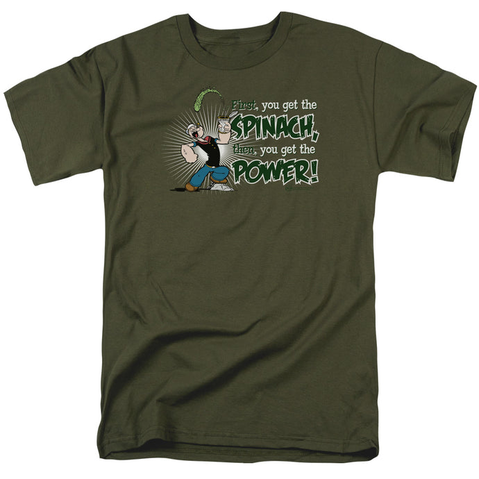 Popeye Spinach Power Mens T Shirt Military Green