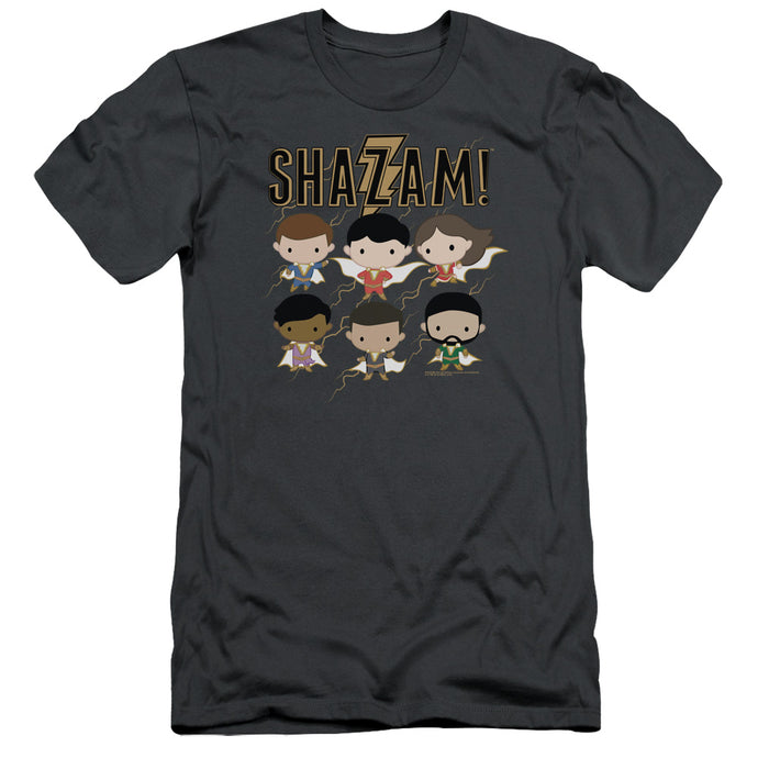 Shazam Movie Chibi Group Slim Fit Mens T Shirt Charcoal