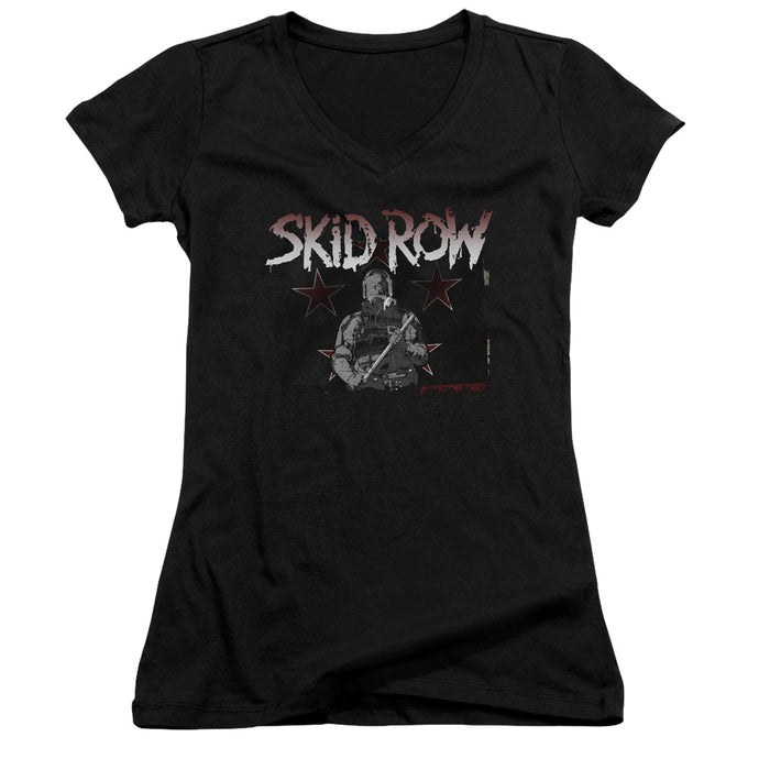 Skid Row Unite World Rebellion Junior Sheer Cap Sleeve V-Neck Womens T Shirt Black