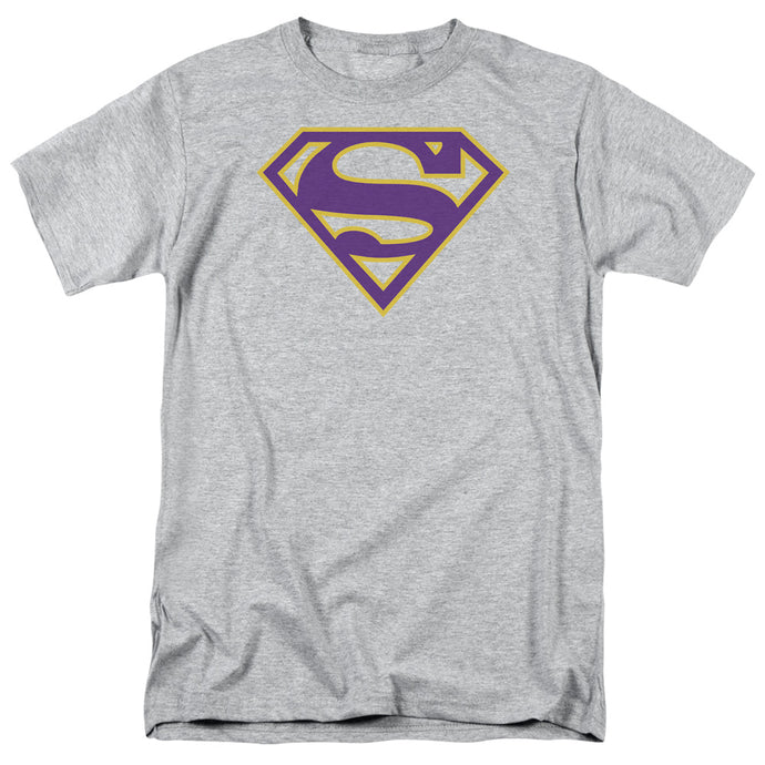Superman Purple & Gold Shield Mens T Shirt Athletic Heather