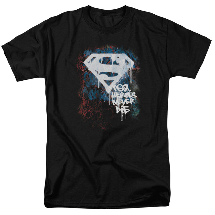 Superman Real Heroes Never Die Mens T Shirt Black