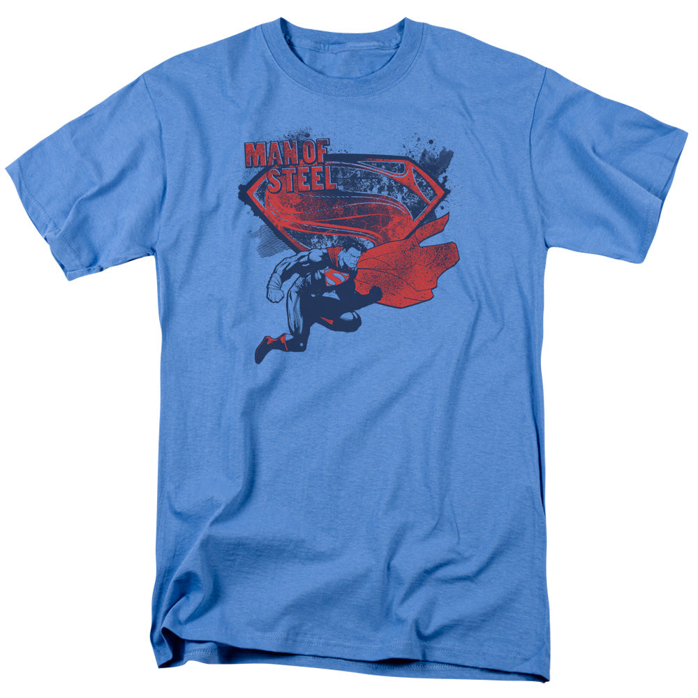 Man Of Steel Sheild Splat Mens T Shirt Carolina Blue Officially Licensed