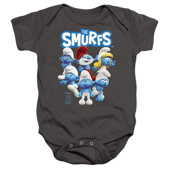Smurfs Group Shot Infant Baby Snapsuit Charcoal
