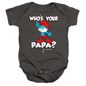 Smurfs Who's Your Papa? Infant Baby Snapsuit Charcoal